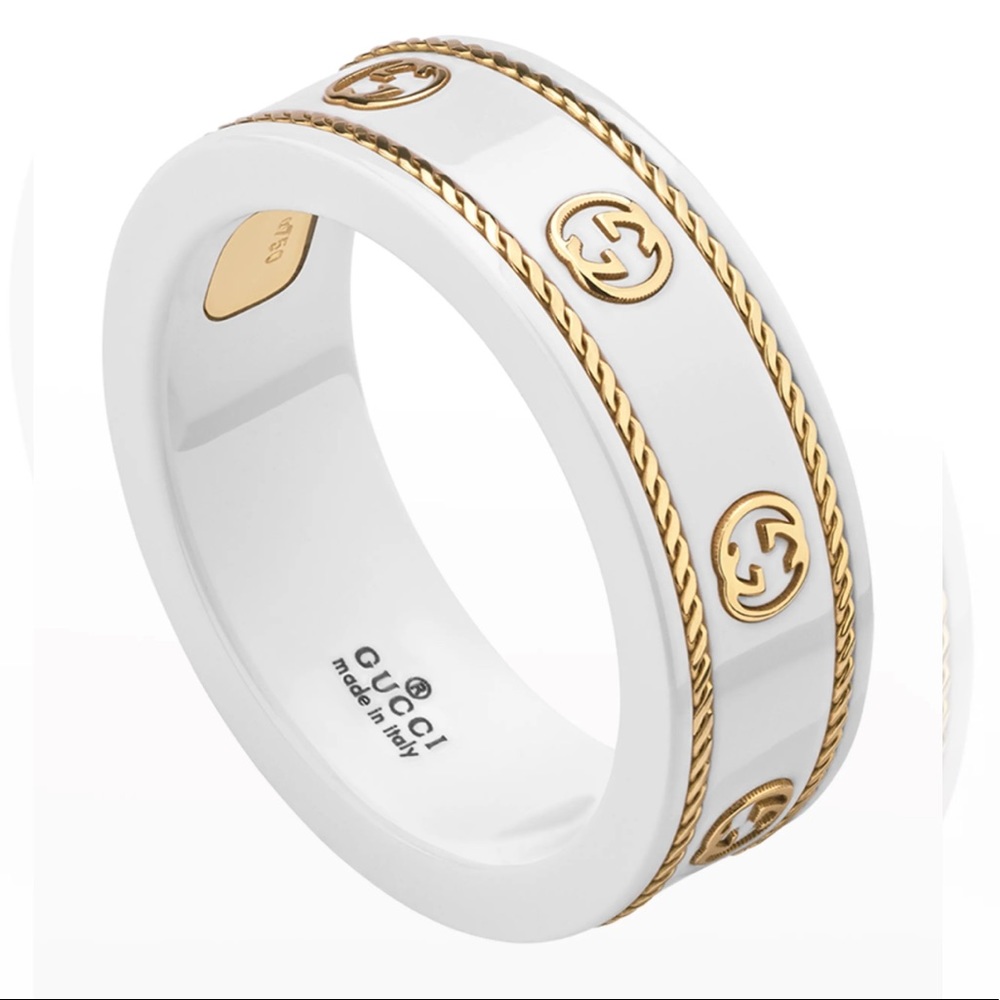 Gucci Icon Ceramic White Ring with 18k Accents